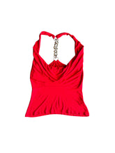 Load image into Gallery viewer, Red 00s club queen top with silver details
