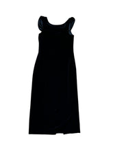 Load image into Gallery viewer, Black velvet maxi dress with open back
