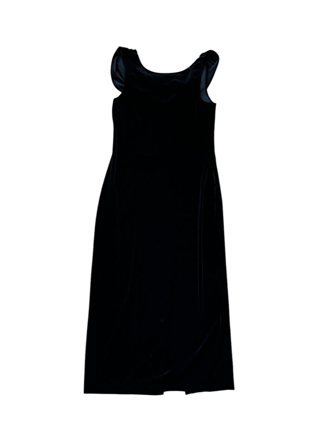 Black velvet maxi dress with open back