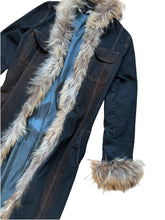 Load image into Gallery viewer, Vintage maxi denim coat with real fur
