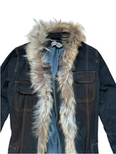 Load image into Gallery viewer, Vintage maxi denim coat with real fur
