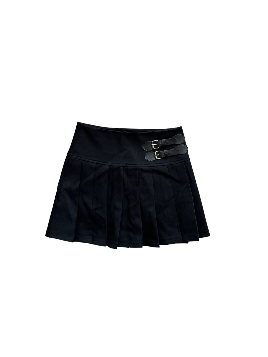 Black mini plated skirt with satin shorts inside