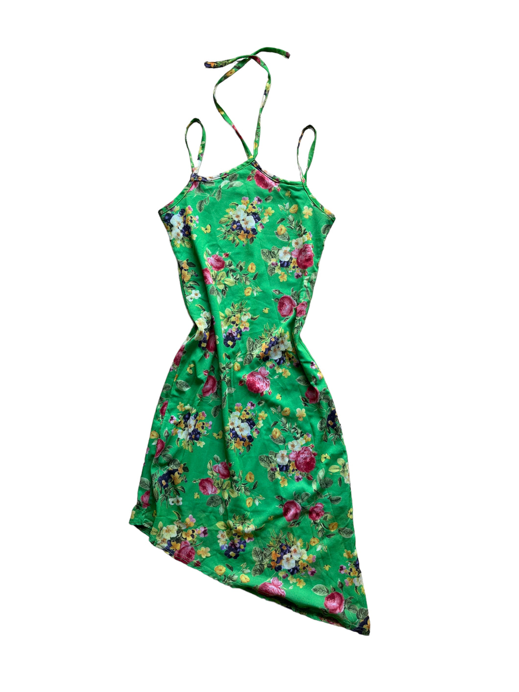 Cute floral asymmetric halter dress